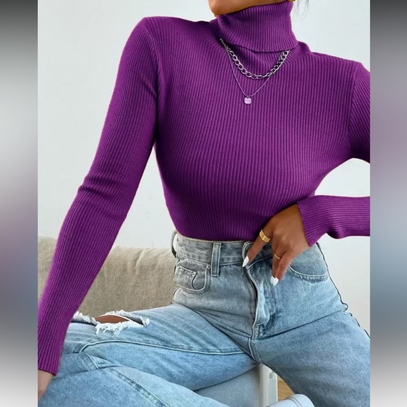 Purple Ribbed Turtleneck Sweater - Picture 1 of 16